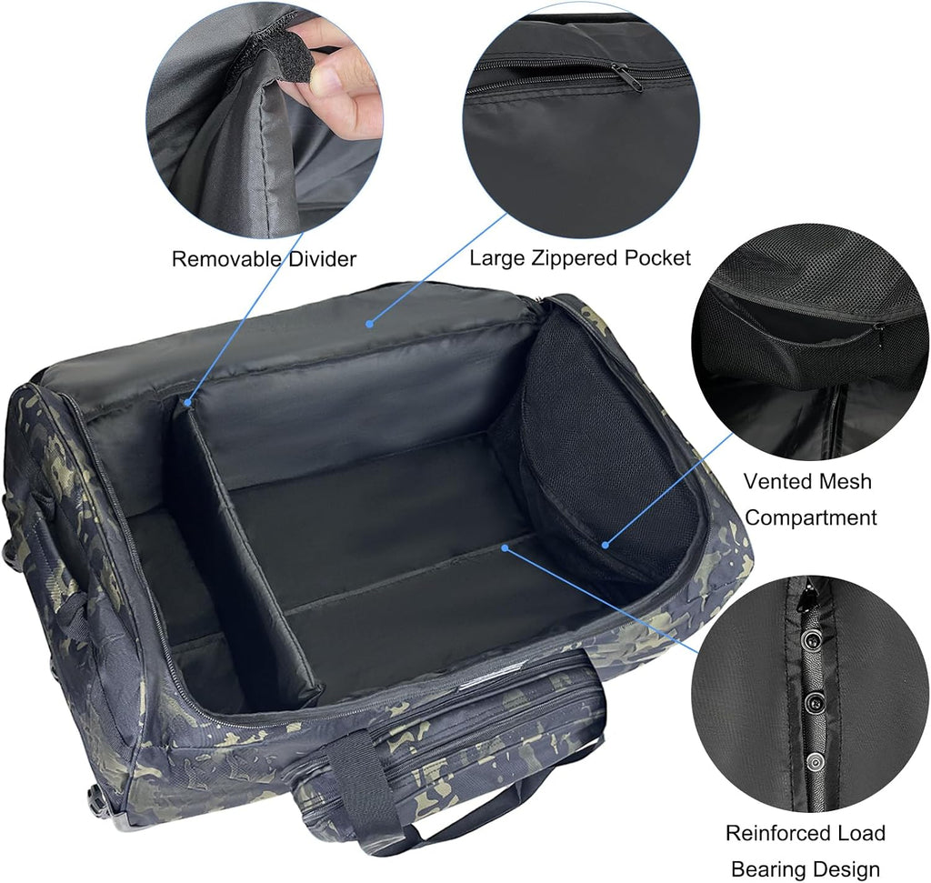 WOLT 120L Rolling Duffle Bag with Wheels, Large Deployment Military Bag, Wheeled Heavy Duty Luggage for Travel, Camping