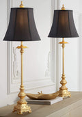 Regency Hill Juliette Traditional French Country Buffet Table Lamps 36.5' Tall Skinny Set of 2 Glam Luxury Style Gold Candlestick Black Fabric Bell Shade for Living Room House Home Entryway