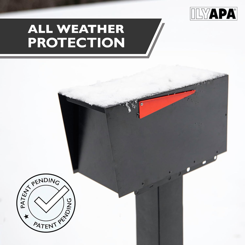 Ilyapa Modern Mailbox for Post Mount - Black with Black Door Heavy Duty Powder Coated Steel, Waterproof Letter Box for Curbside Parcels, Corrosion Resistant with Recessed Magnetic Close Door, Large