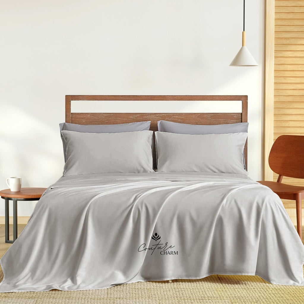 Queen Size 1000 Thread Count 100% Egyptian Cotton Sheet Set, 4-Piece, Sateen Weave, with 10-12' Inch Deep Pocket Snug Fit (Solid, Silver Grey)