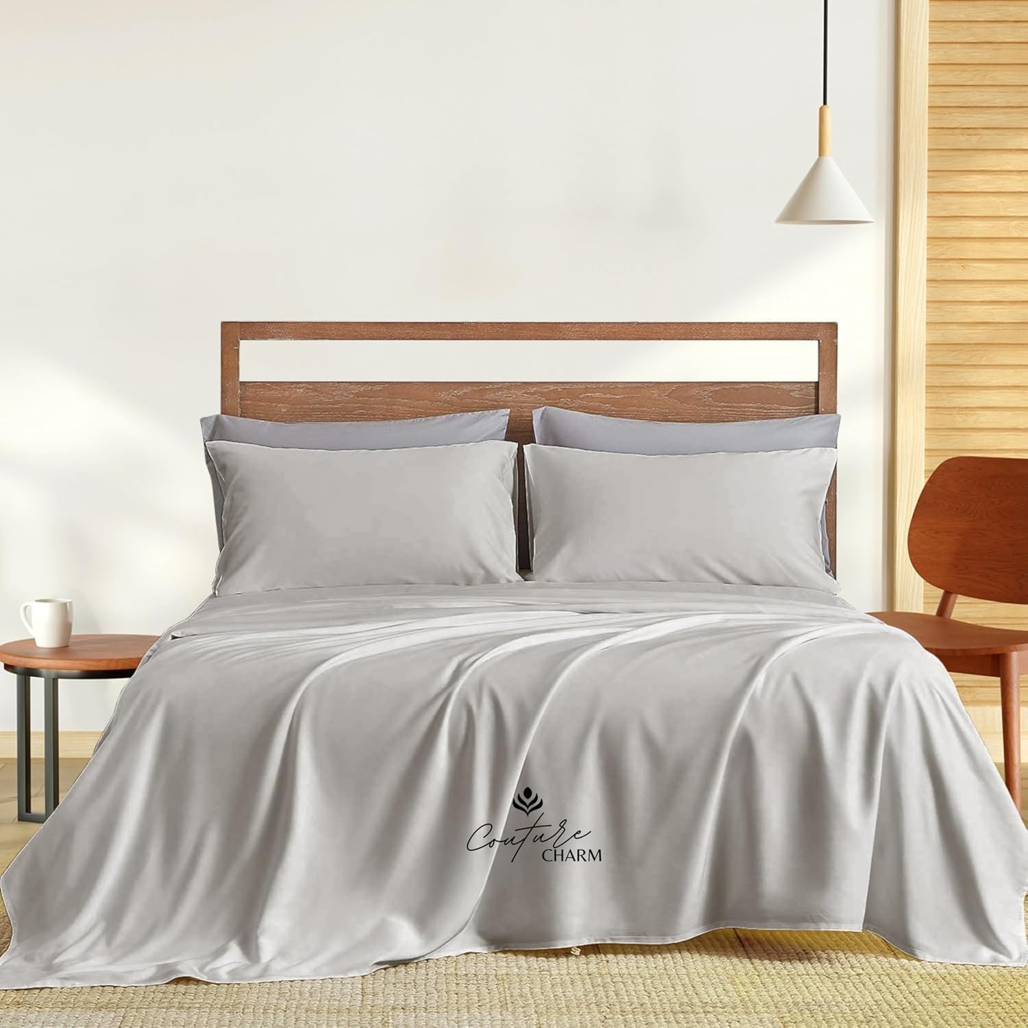 Queen Size 1000 Thread Count 100% Egyptian Cotton Sheet Set, 4-Piece, Sateen Weave, with 10-12' Inch Deep Pocket Snug Fit (Solid, Silver Grey)
