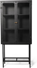 LOKKHAN Industrial Metal Display Cabinet, Black Mesh Door Storage Unit with Retro Handles, 59.1 x 27 x 12.6 Inch Tall Standing Shelving, Magnetic Holders, Adjustable Feet