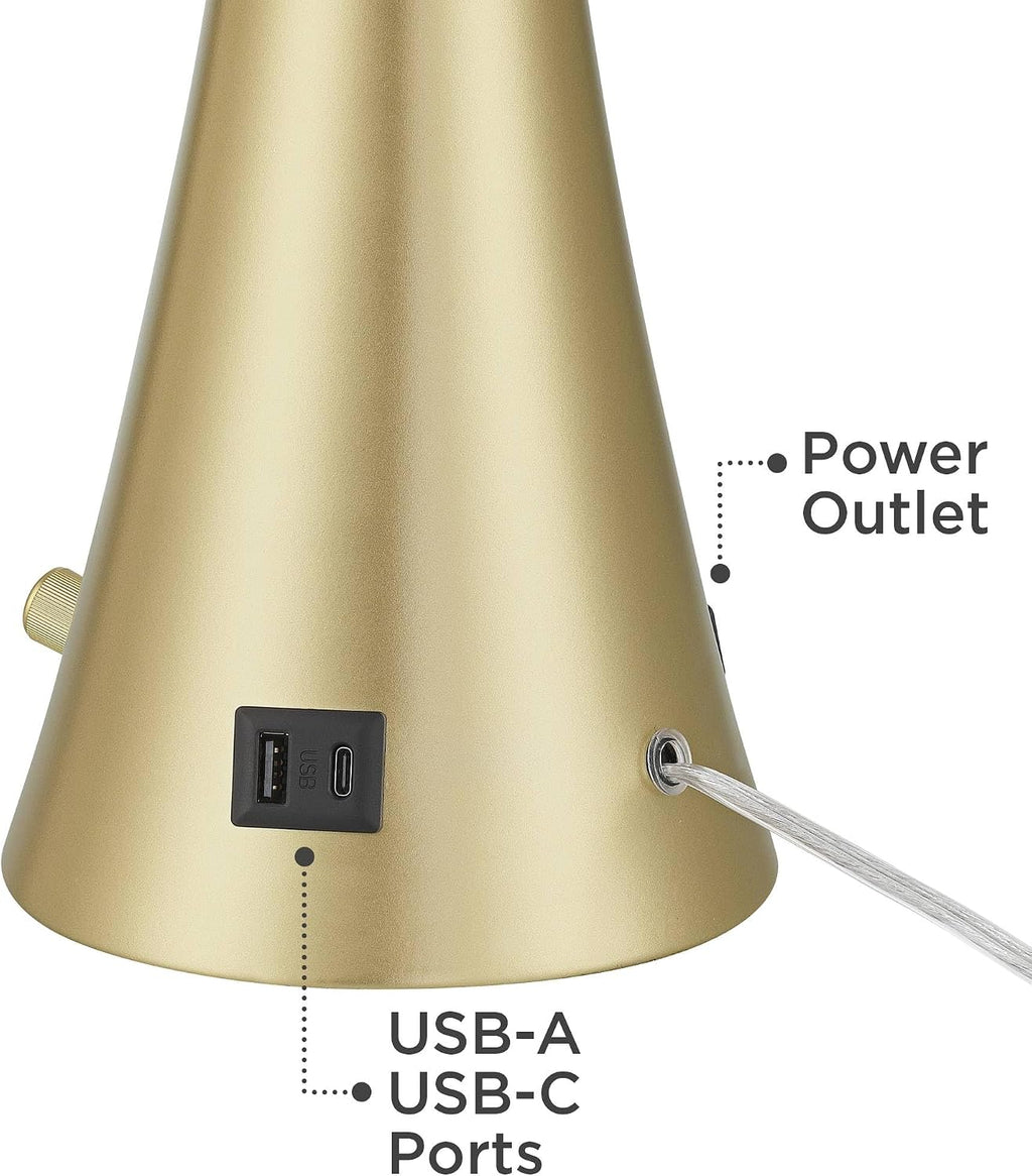 360 Lighting Karl 27 1/2' Tall Modern Set of 2 Table Lamps with USB Ports A+C Charging Full Range Dimmer Gold Metal Living Room Bedroom Bedside Nightstand House Office Home Reading White Shade
