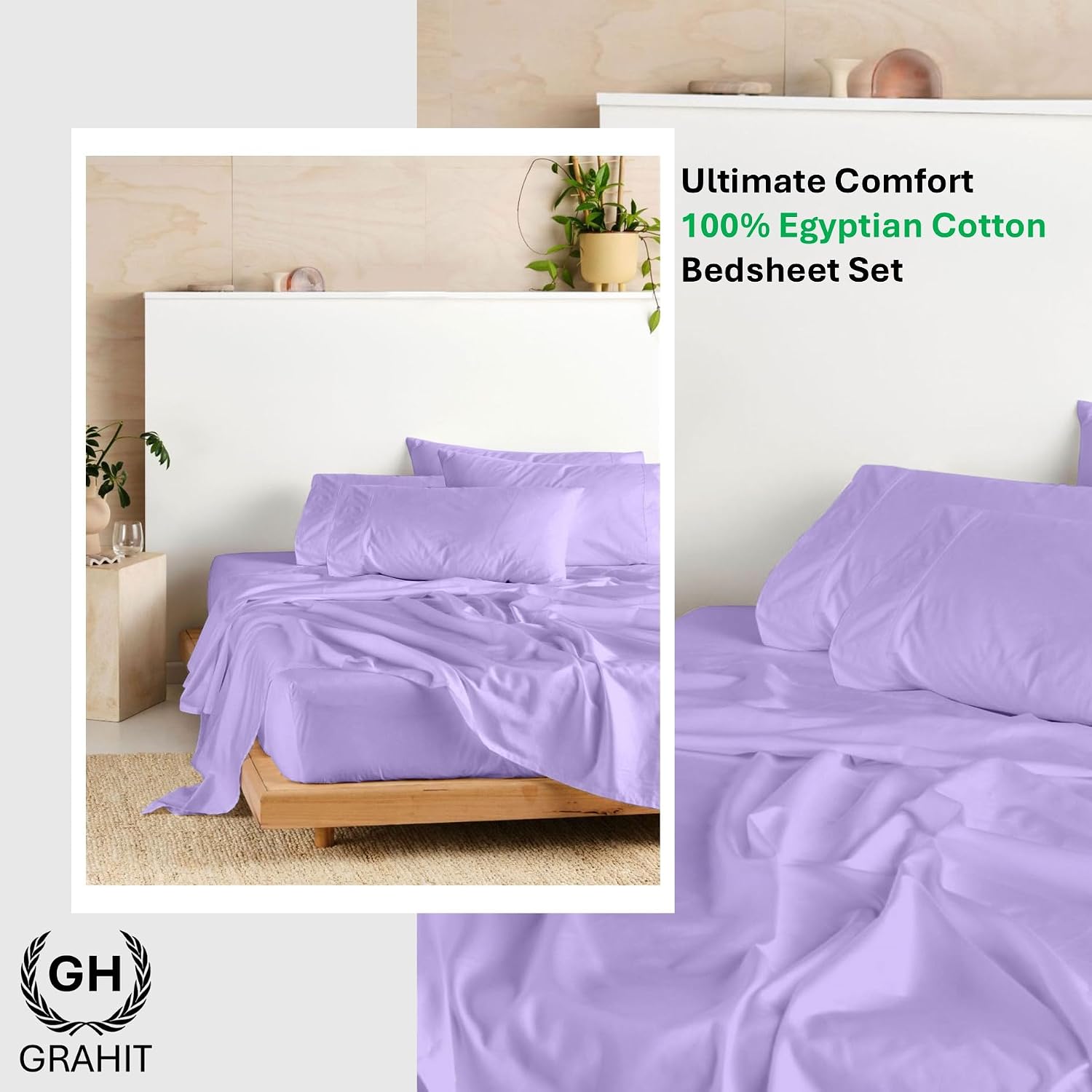 100% Egyptian Long Staple Cotton Bedsheet Set, 800 Thread Count, 6-PC Sheets Set, Lilac Color, Queen Size, 15 Inch Deep Pocket of Fitted Sheet, Soft Sateen Weave Breathable