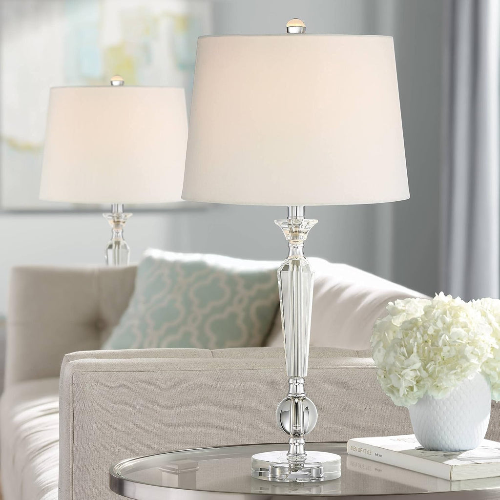 Vienna Full Spectrum Jolie Traditional Art Deco Table Lamps 26' High Set of 2 Crystal Candlestick Off White Drum Shade Decor for Living Room Bedroom House Bedside Nightstand Home Office Entryway