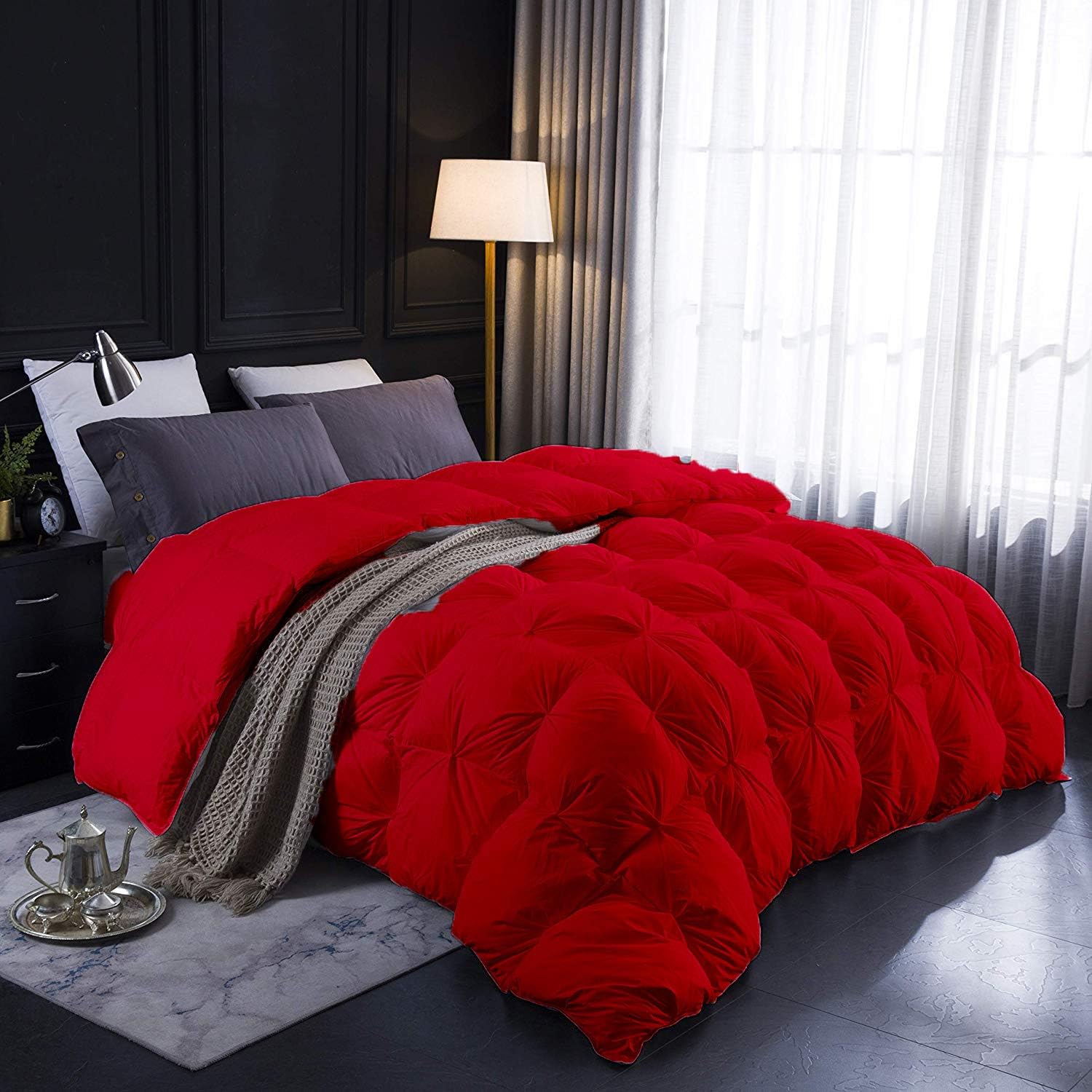 Red All Season Down Alternative Pintuck Comforter- Full Size 82 x 86 Inches 1 pc Pinch Pleated Comforter 600 GSM & 4 - Corner Tabs 100% Egyptian Cotton- - Red Solid