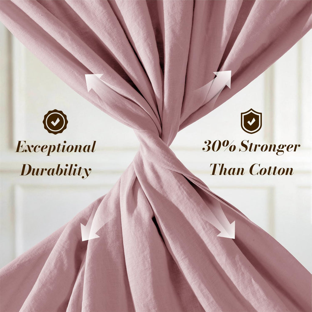 SONORO KATE 100% French Pure Linen Sheets, Breathable and Durable Linen Queen Size Sheets, Anti-Tear Linen Bed Sheets, Machine Washable, 16 Inch Deep Pocket - 4 Piece (Embroidery Purple, Queen)