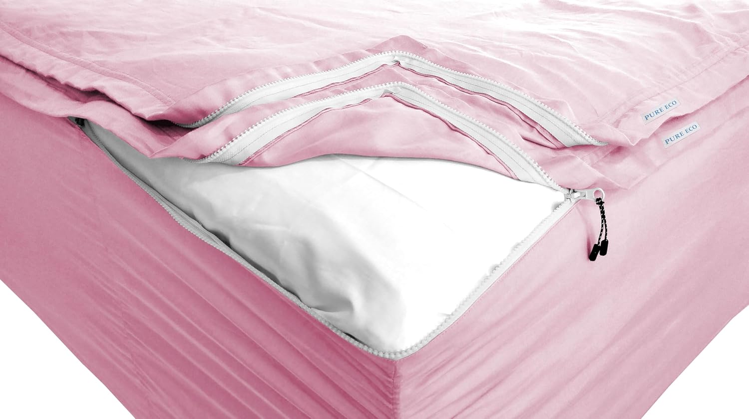 Zipper Fitted Sheet - Includes 1 Fitted Sheet Base & 2 Zip-On Sheets - Upto 16' in. Deep Pockets Queen Size Zipper Fitted Sheet - Easy to Change, Sateen Cotton 600 TC Fitted Sheet - Baby Pink