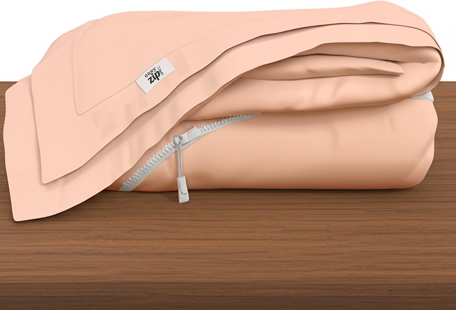 COTTON STICH 600 TC Zipper Fitted Sheet, 100% Egyptian Cotton, 18' Deep Pocket, Easy Zip Change, All-Around Secure Fit - Queen Size Bed - Blush