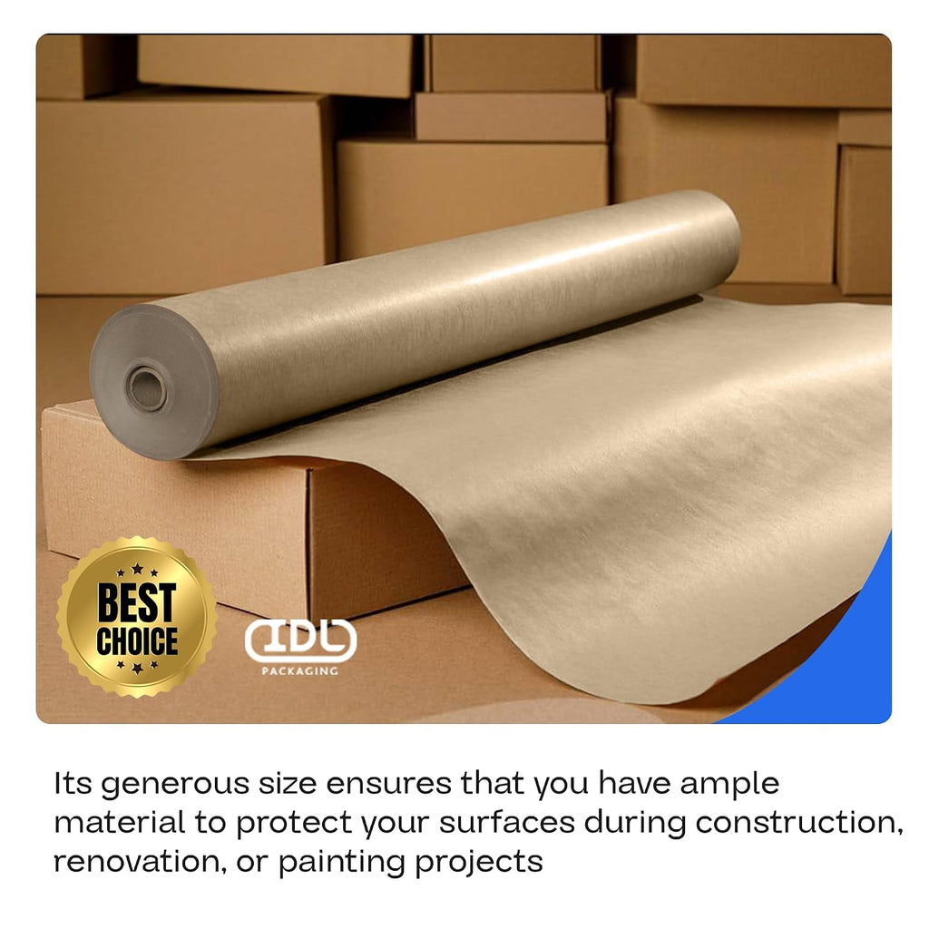 IDL Packaging Brown Rosin Masking Paper 36' x 1992' (166 feet), 4-Pack (1992 Sq.Ft) – Thick Floor Covering (66 lb Thickness) - USA-Made Masking Paper for Painting and Construction, Surface Protection