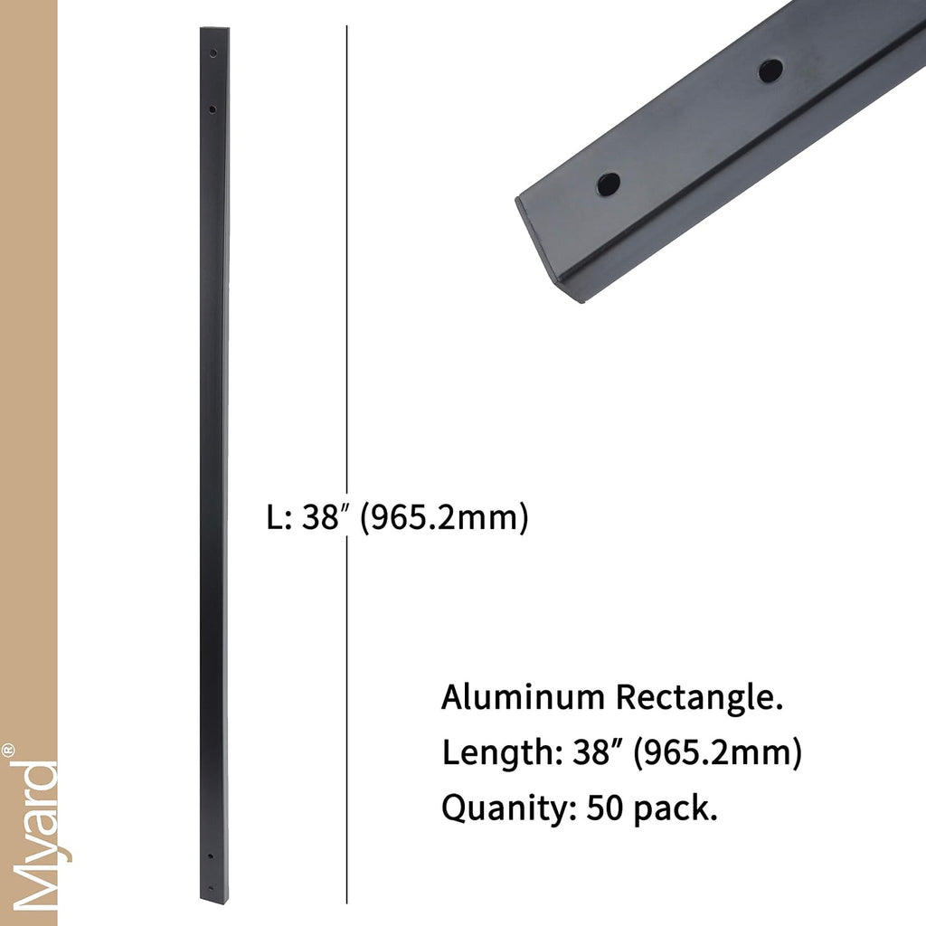 Myard 38 Inches Traditional Rectangle Aluminum Deck Balusters Furniture with Screws for Wood Composite Facemount Railing, Classic Geometric Style (50-Pack, Matte Black)