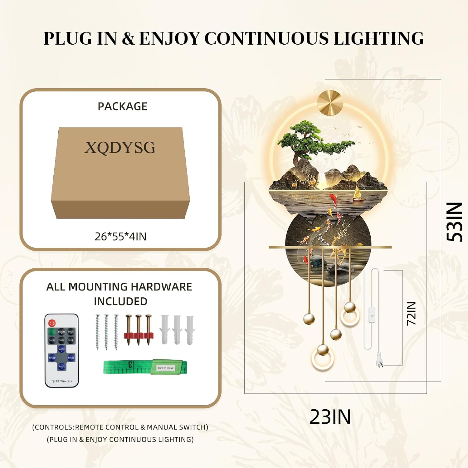 LED Light Art Wall Decor, Modern Home Decor Wall Sculpture with Lights, Walls Art Decorations Lamp, Walls Arts Decors Sculptures Large, Plug-in Power Supply, Gold C, 23x53IN