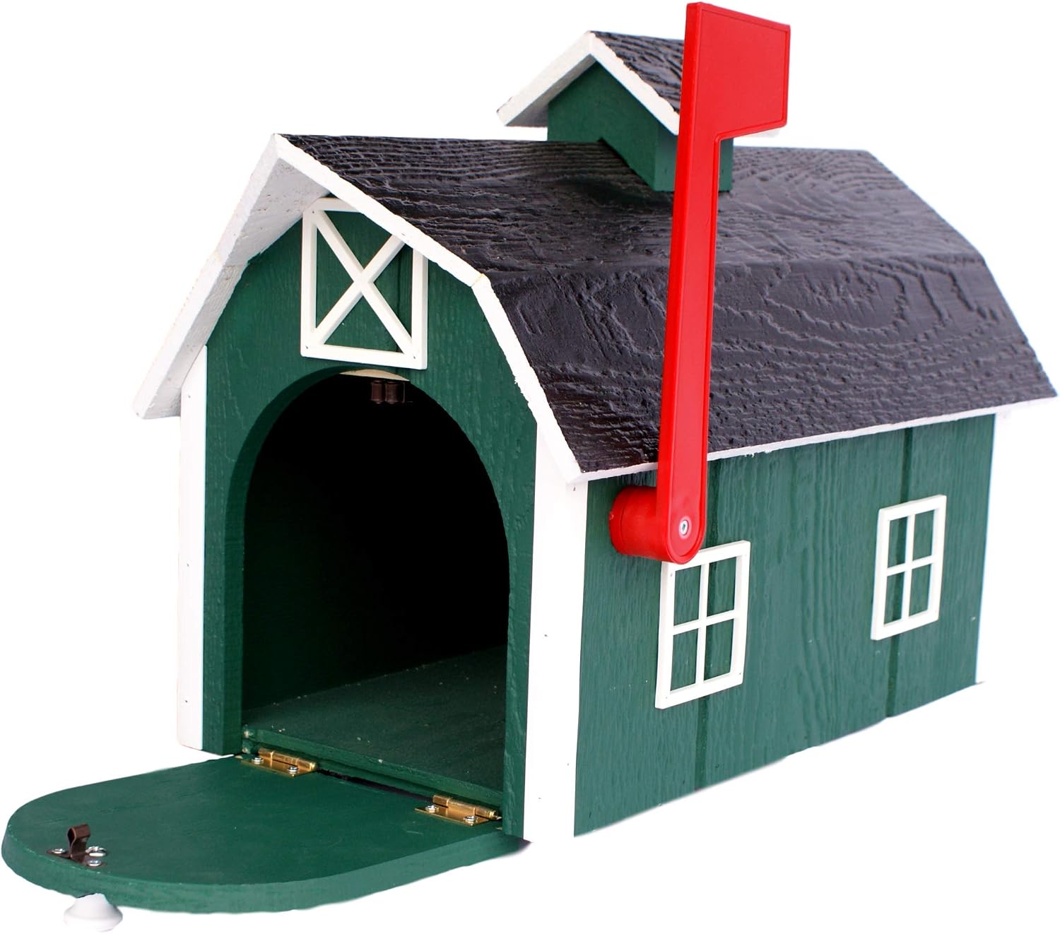 AmishToyBox Deluxe Wooden Mailbox, Dutch Barn Style (Forest Green with White Trim), Amish-Made