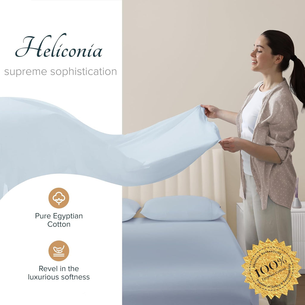 Carressa Linen 100% Egyptian Cotton Sheets Queen Size Bed Set - Luxury 1500 Series Heliconia Collection Egyptian Cotton Queen Sheet Set (4 PC, Light Blue), 17' Deep Pocket, Sateen Hotel Bedding