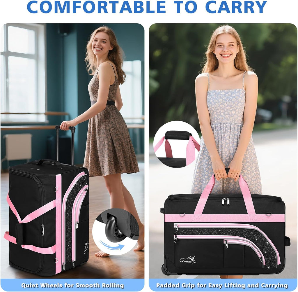Dance Bag with Garment Rack, 28' Rolling Dance Suitcase Competition Duffle Bag with Garment Rack & Wheels | Versatile Compartments, Upgraded Stable System for Dance Shows, Travel, Cheer, Recital