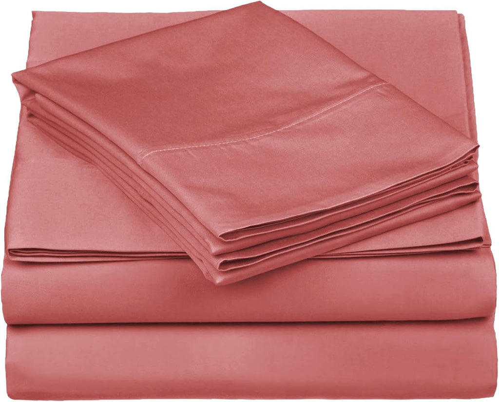 Superior Egyptian Cotton 530 Thread Count Bed Sheet Set, 1 Elastic Deep Pocket Fitted Sheet, 1 Flat Sheet, 2 Pillowcases, Soft Bedding, Luxury Sheets, Sateen Weave, King Size, Blush