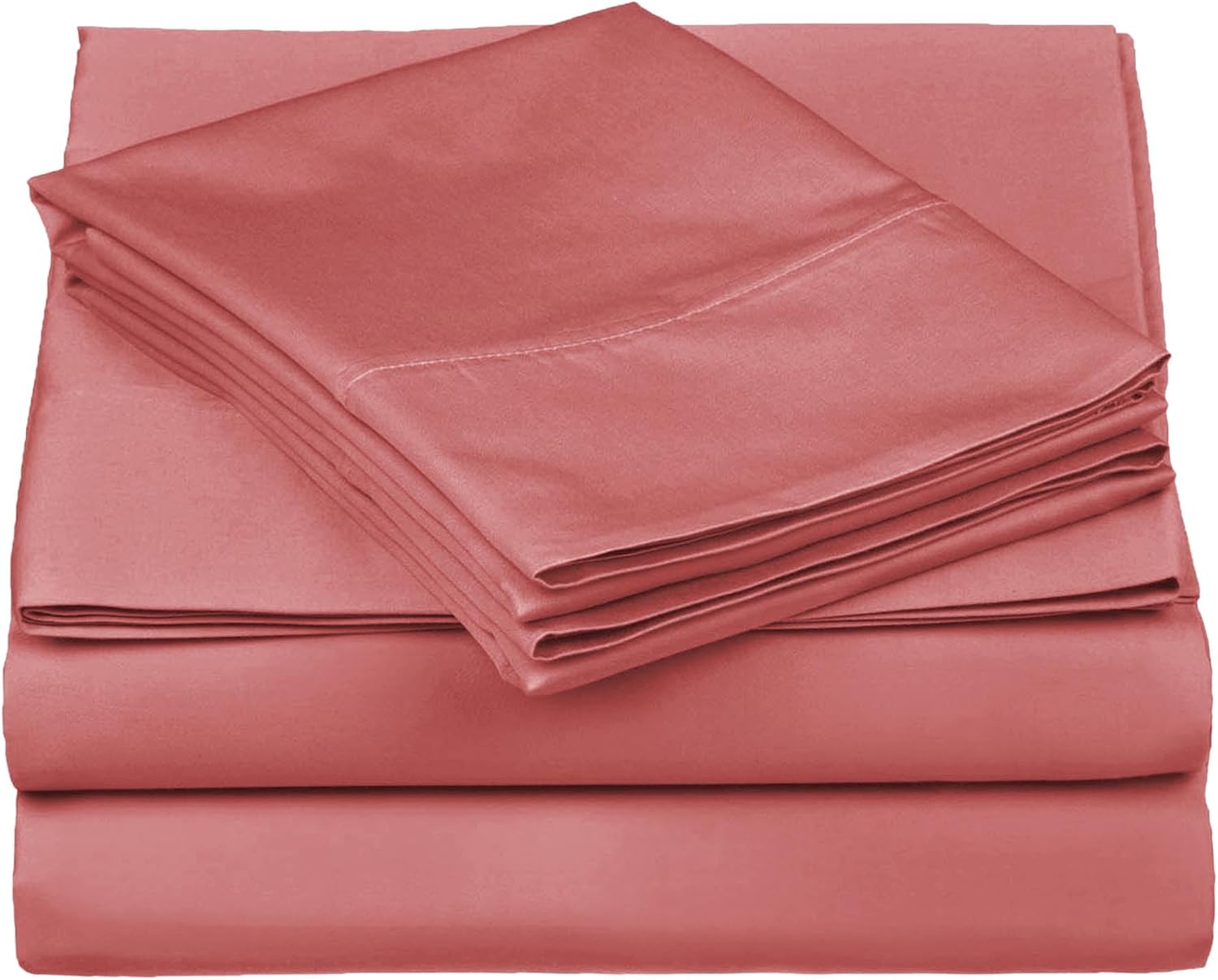 Superior Egyptian Cotton 530 Thread Count Bed Sheet Set, 1 Elastic Deep Pocket Fitted Sheet, 1 Flat Sheet, 2 Pillowcases, Soft Bedding, Luxury Sheets, Sateen Weave, King Size, Blush