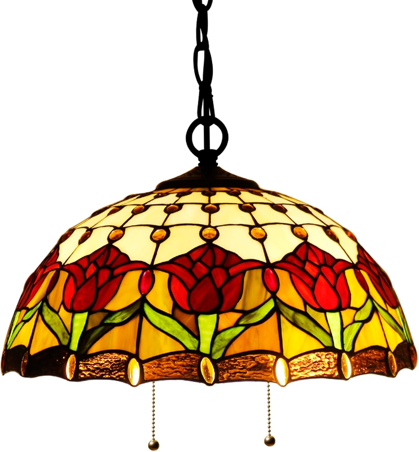 Large Tiffany Lamp Shade Replacement Only 16Inch Stained Glass Lampshade Fit For Table Lamps FLoor Lamp Ceiling Fixture Pendant Hanging Light Home Office Decoration (Yellow Tulips)