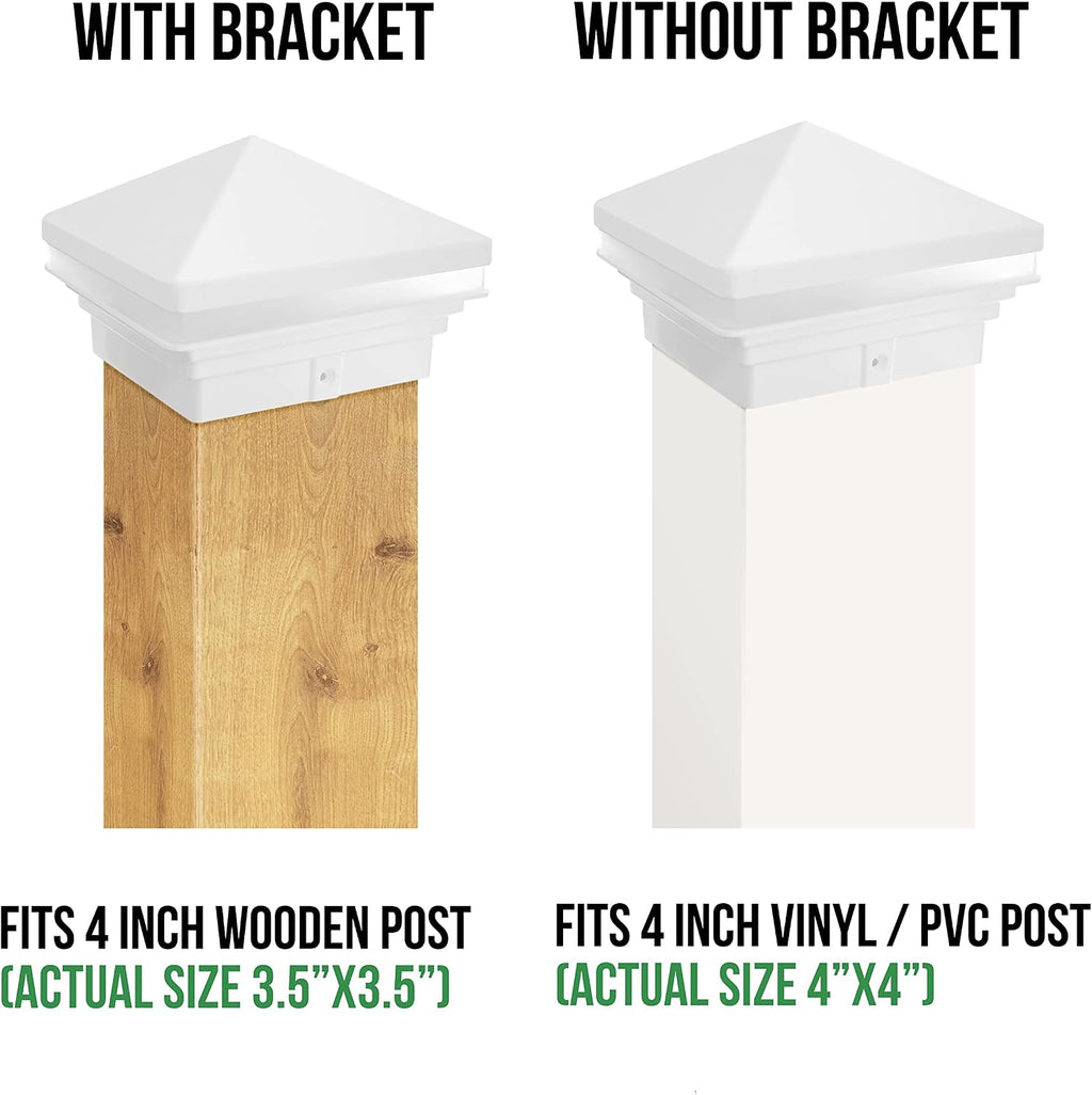 GKOLED Low Voltage Pyramid Post Cap Light, 3W 12V AC/DC, for 4'x4' and 3.5'x3.5' Wood or Vinyl Posts, 2700K Warm White, IP65 Rated Waterproof for Outdoor, White (Pack of 2)