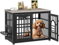 Lulive Dog Crate Furniture 37.8' Wooden Dog Kennel Table with Bowls Heavy Duty Dog Crates for Small/Medium/Large Dogs, Dog Kennel Furniture Indoor as TV Stand End Table,Grey