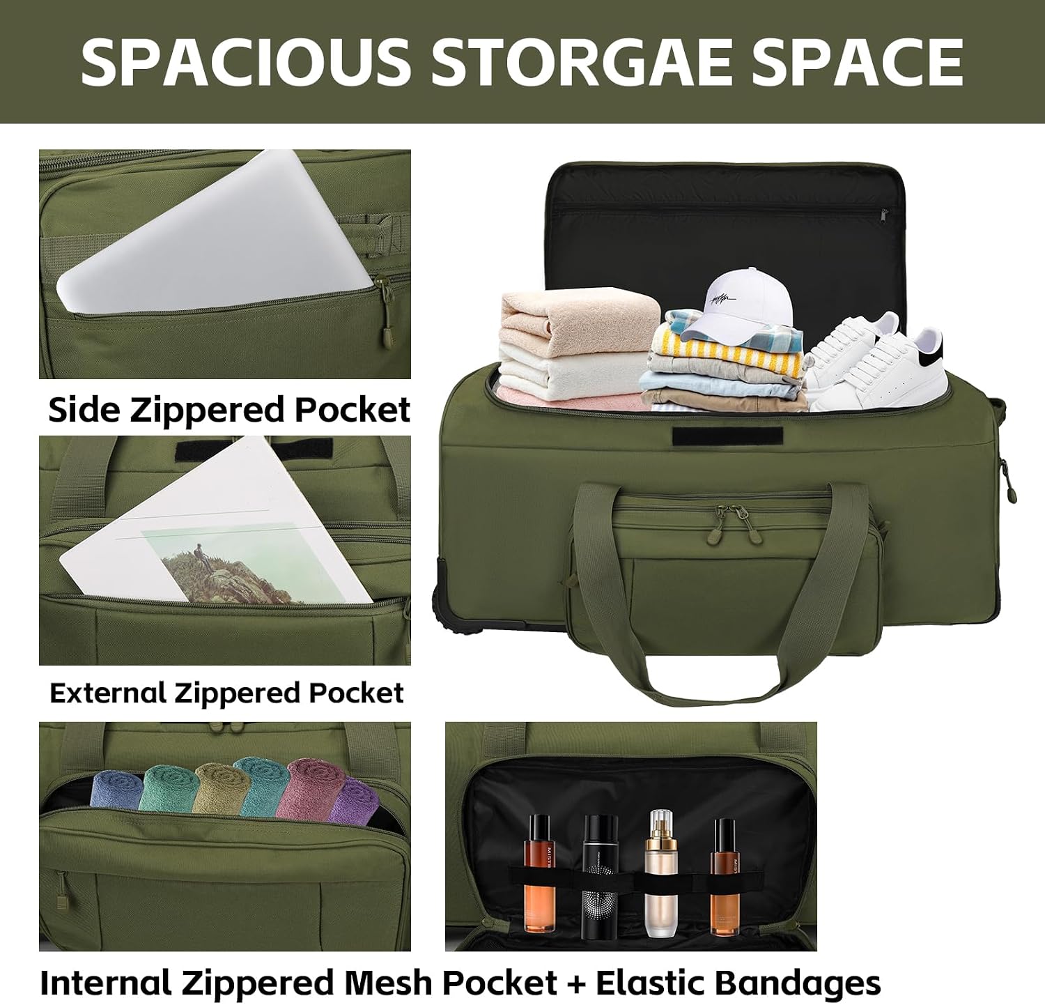 120L 3-Wheel Rolling Duffle Bag - Heavy Duty Military Deployment Bag, Durable Wheeled Duffle Luggage for Travel, Camping & Outdoor Adventures