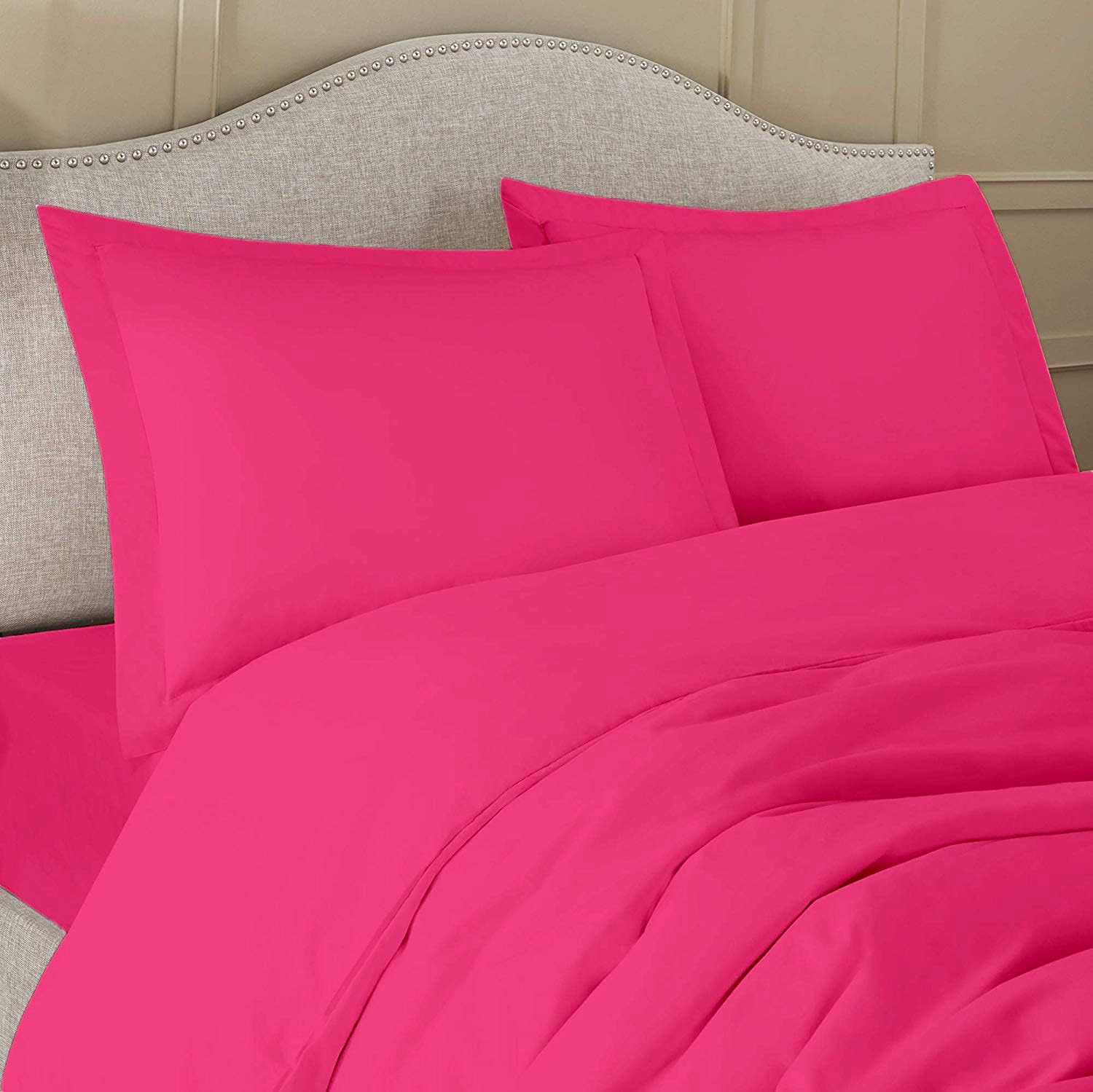 600 TC Oversized King Plus 120x128 Size Luxurious 3 Piece Premium Duvet Cover with Hidden Zipper Closer & Corner Ties - 100% Cotton Soft & Cozy, Hot Pink Solid