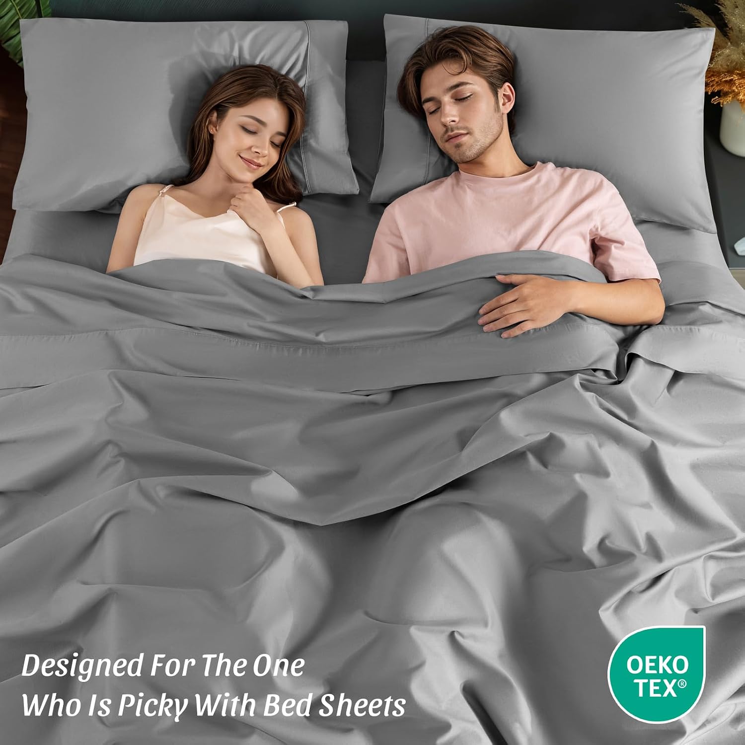 100% Cotton Sheet Set 4 Pcs Queen Size Egyptian Cotton Sheets 1200 Thread Count Soft Breathable Sheet Set with 16' Deep Pocket Fitted Sheet (Queen, Gray)