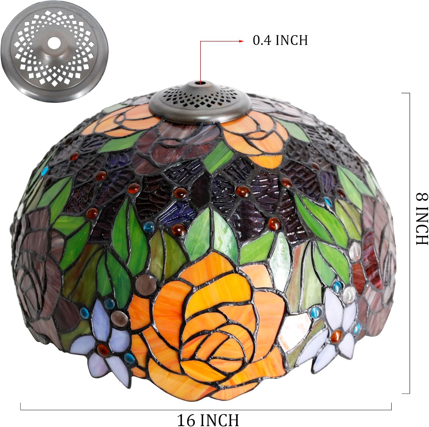 Large Tiffany Lamp Shade Replacement Only 16Inch Stained Glass Lampshade Fit For Table Lamps FLoor Lamp Ceiling Fixture Pendant Hanging Light Home Office Decoration (Red Yellow Roses)