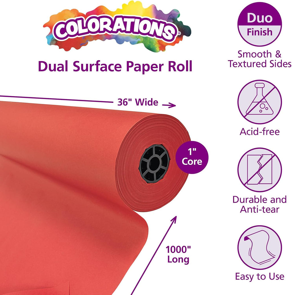 Colorations DSRE Dual Surface Paper Roll, Scarlet Red,, 36' x 1000' (1 Roll)