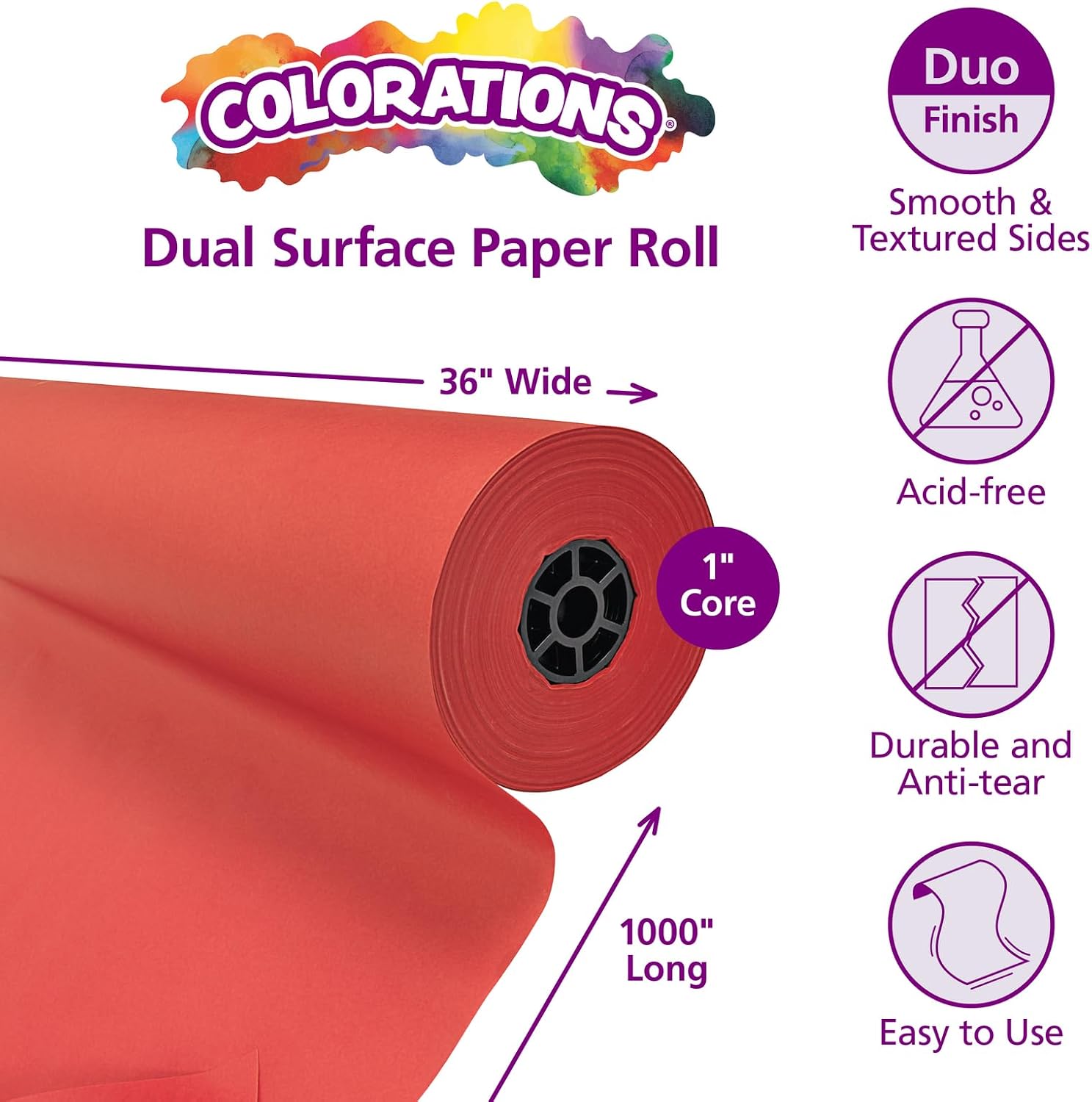 Colorations DSRE Dual Surface Paper Roll, Scarlet Red,, 36' x 1000' (1 Roll)