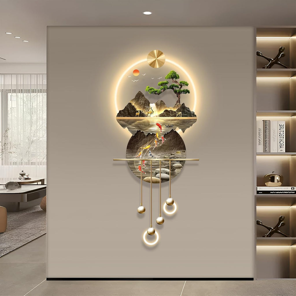 LED Light Decor Wall Art, 3D Art Wall Decor with Light, Decors Walls Sculptures Large 3D Art, Decors Walls Sculptures Lighting Modern, Plug-in Power Supply, Gold T, 23x53IN