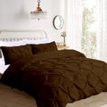 Pinch Pleated 3pc Duvet Cover Set 100% Egyptian Cotton 1000-TC Zipper & Corner Ties Rectangle Pattern Decorative Pintuck (All Queen 90x90 Size, Chocolate)