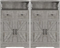 Befrases Set of 2 Farmhouse Storage Cabinet with Drawers and Adjustable Shelves, Freestanding Kitchen Pantry Storage Cabinet, Floor Storage Cupboard for Dining Living Room Home Office, Washed Grey