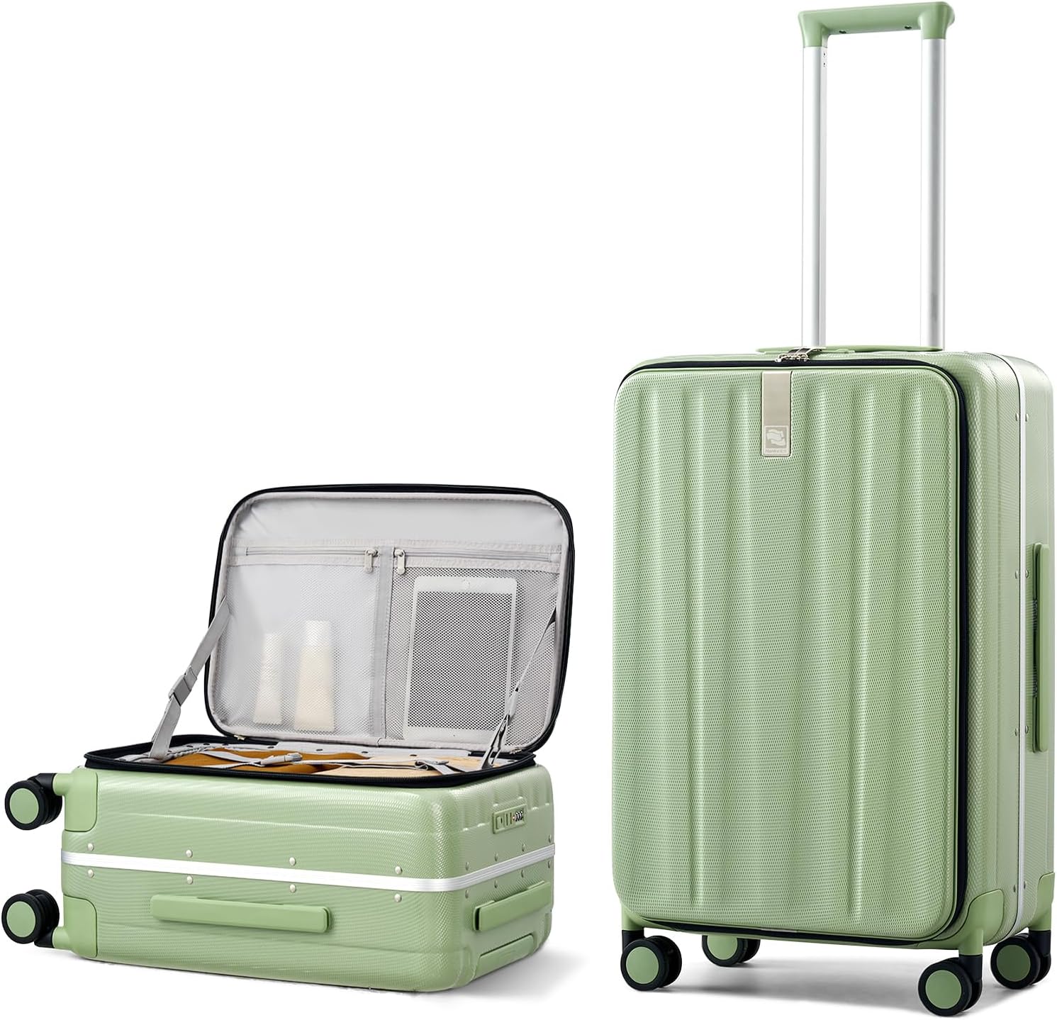 Hanke 24 Inch Checked Luggage PC Hard Shell luggage Top Opening Aluminum Frame Travel Luggage Suitcases with Wheels for Woman Men.(Bamboo Green)