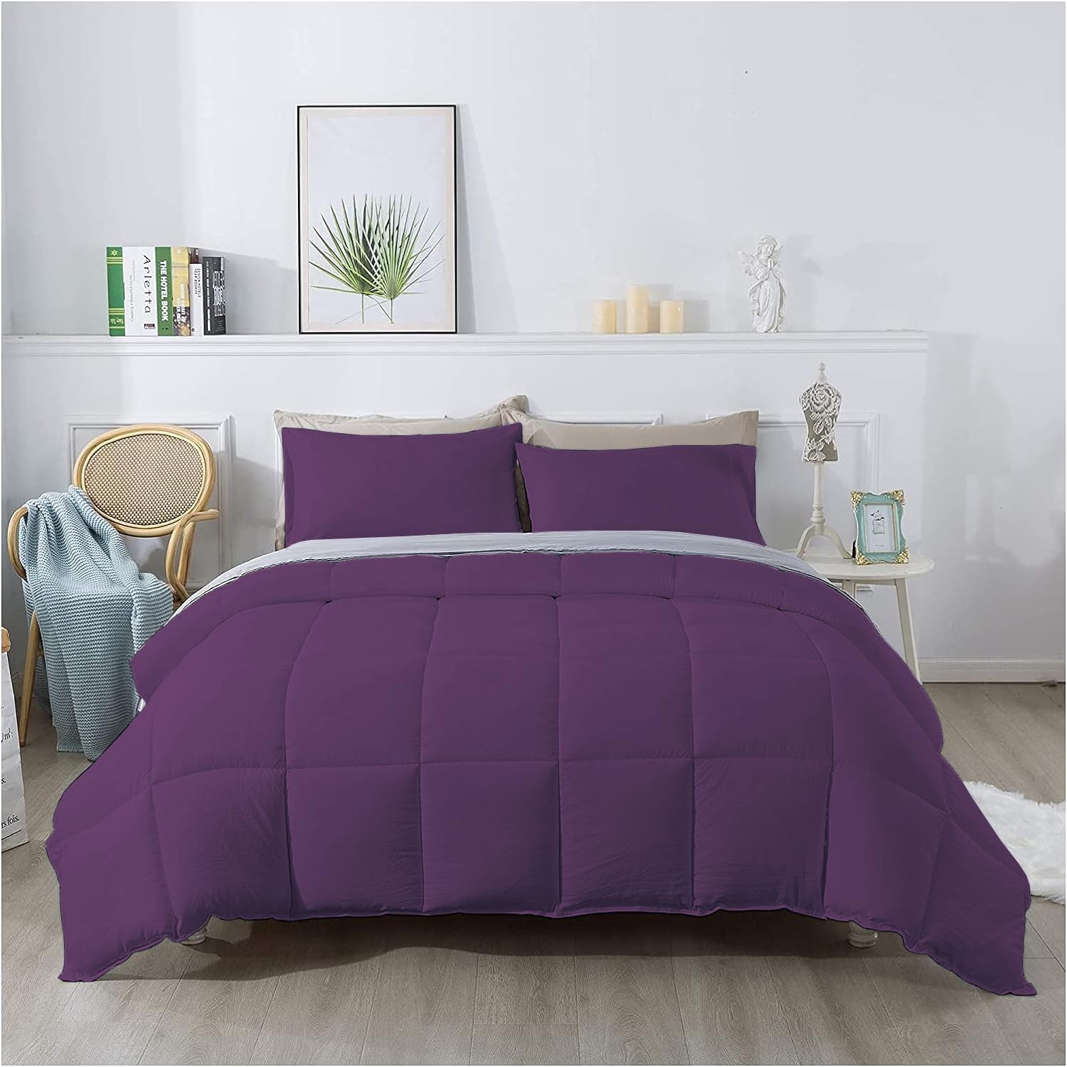 1 Piece 100% Egyptian Cotton 800 Thread Count Comforter Full/Queen Size (90' x 90') Inch 400 GSM Luxurious Hotel Collection Ultra-Soft Comforter - Plum Solid