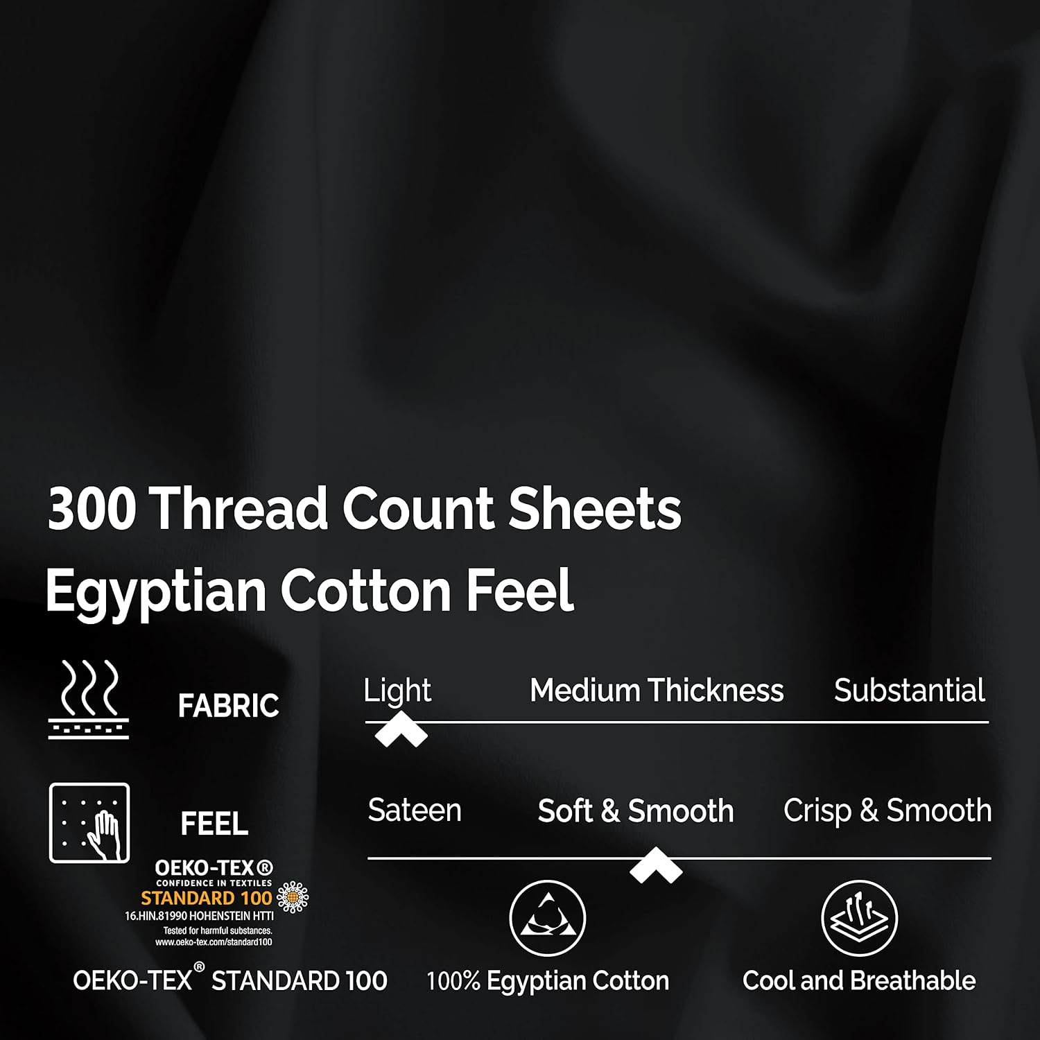 Superior 300 Thread Count Egyptian Cotton Sheet Set, 2 Fitted Sheets, Flat Sheet, 2 Pillowcases, Split King, Black