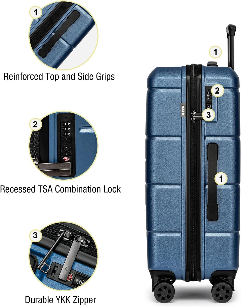 KYME Luggage Sets 2 Piece Suitcase Set Hardshell 20 inch/24 inch Luggage with Spinner Wheels Hardside PC+ABS Checked Large Suitcase with TSA Lock for Men Women Blue