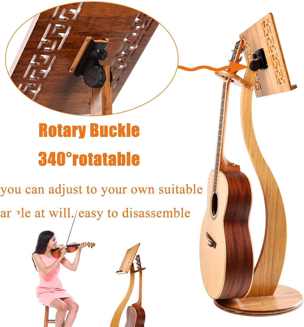 WORDFUN Sheet Music Stand, Professional Music Book Holder, Super Sturdy Guitar Violin Music Stand, Wood Station for Conductors, 340° Flip Design, for Reading & Desk & Display