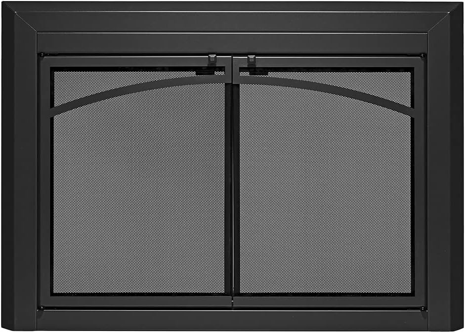 UniFlame - Gerri - Cabinet-Style Fireplace Doors with Smoke Tempered Glass (Color: Black, Size: Small - Fits Opening 30in to 37in W x 22.5in to 29.5in H)