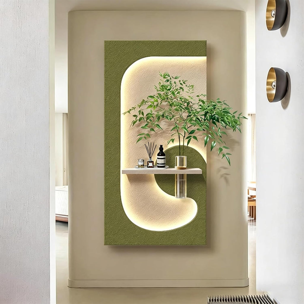 JVQONSD Sandstone Modern Wall Sculpture,3D Art Wall Decor With Led Lights,Neutral Textured Painting Decoration,Wall Hanging Art With A Vase,Plug-In Power Supply For Corridor/Home (Entrance)/Indoor