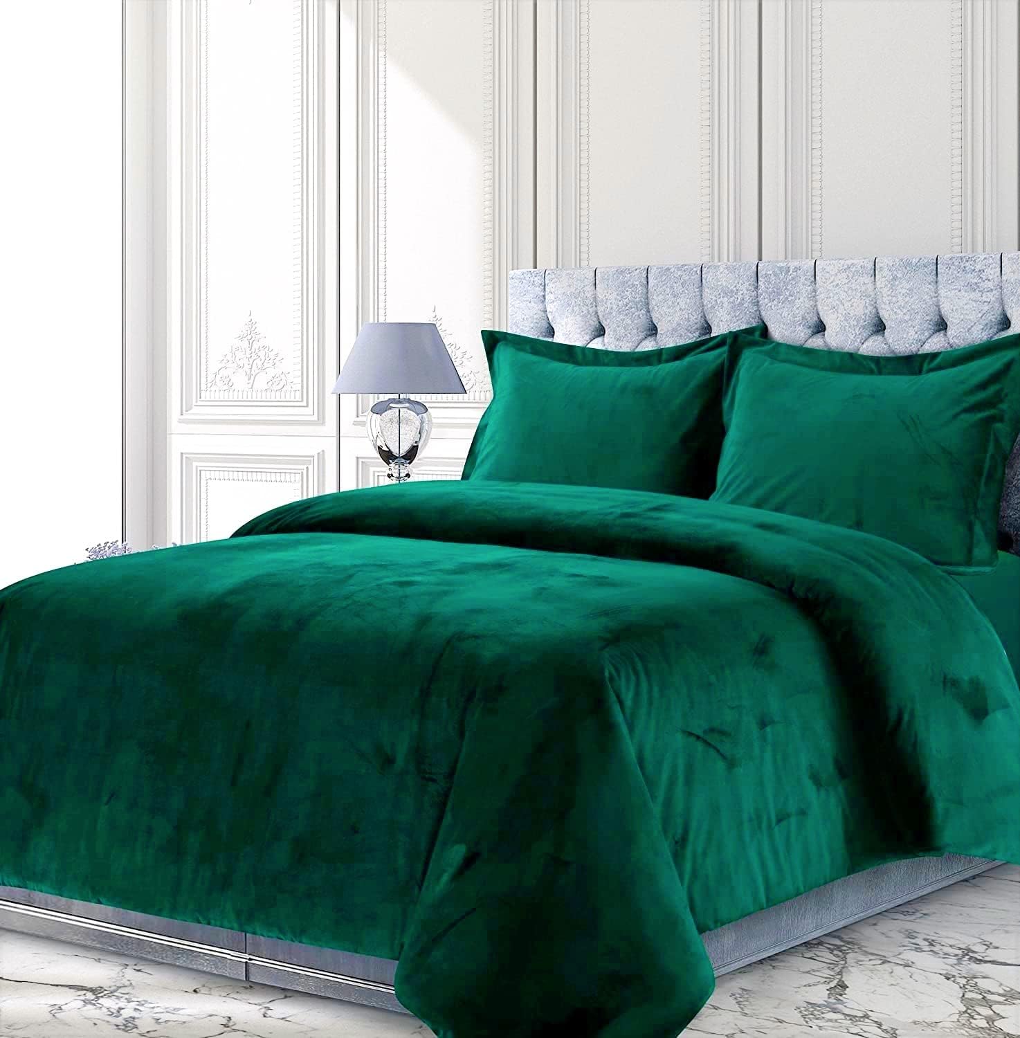 Velvet Comforter Set Oversized Queen 3 Piece (Comforter + 2 Pillowcases) Hunter Green 600 GSM
