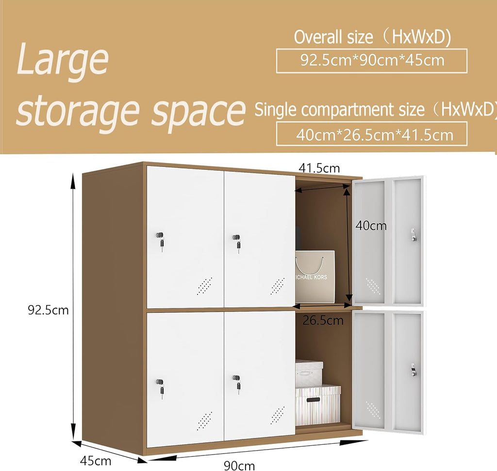 MECOLOR-Steel Office Locker Cabinet with Keys, School and Home Storage Locker Organizer，Locker for Cloth and Toy Organizer,Living Room Boy and Girl Metal Storage Locker Cabinet (White, 6D)