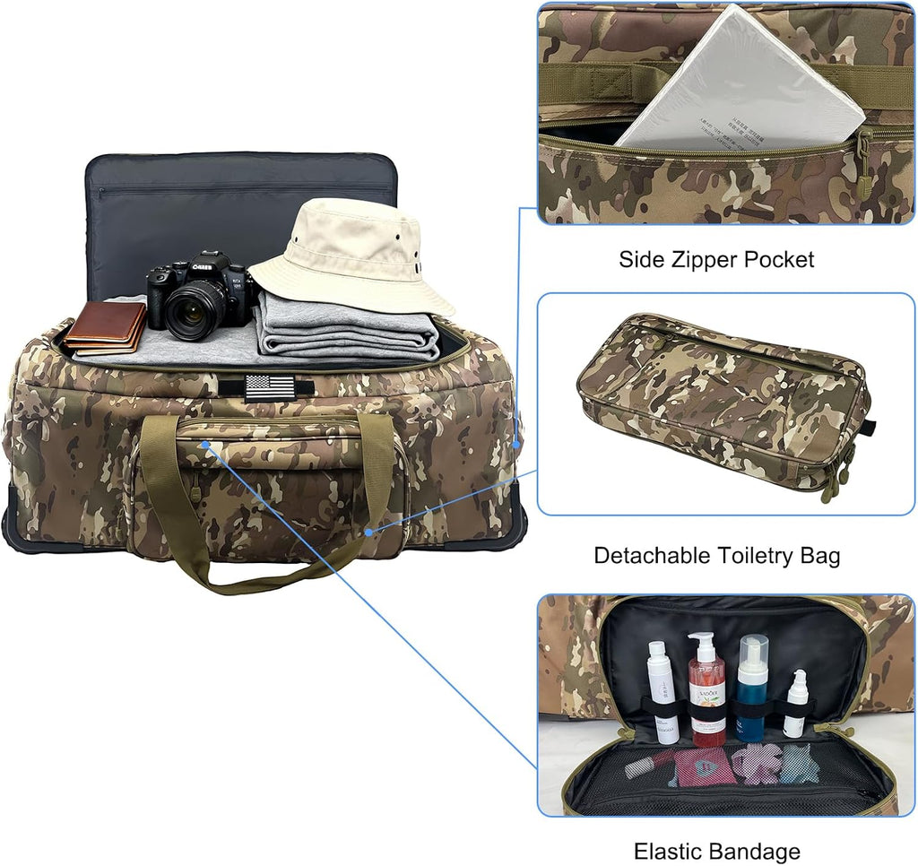 WOLT 120L Rolling Duffle Bag with Wheels, Large Deployment Military Bag, Wheeled Heavy Duty Luggage for Travel, Camping