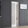All-Inclusive Soft-Close Sliding Pocket Door 18' x 80' Frosted Glass Sliding Doors with Frame & Hardware Kit, Pocket Interior Doors for Home, White Primed