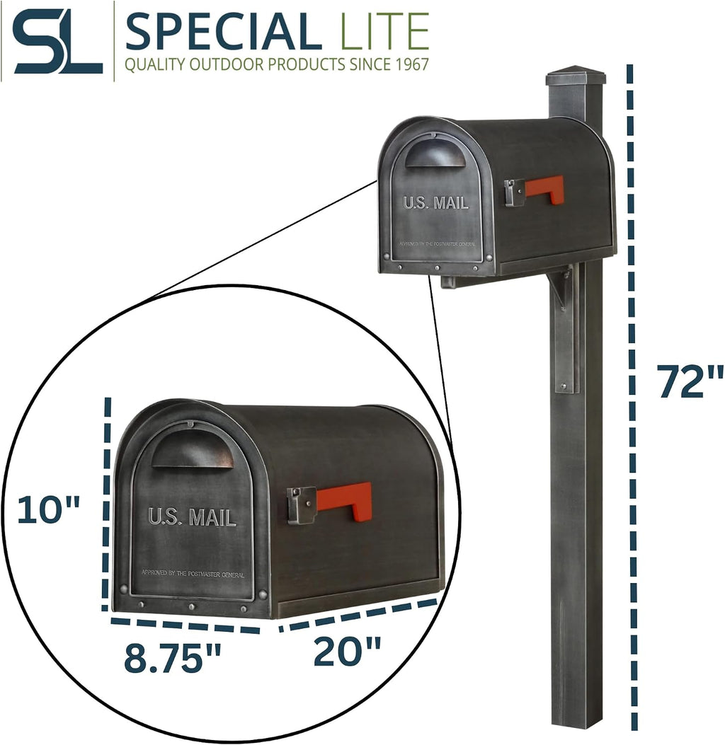 Special Lite Classic Curbside Mailbox with Wellington Post - Swedish Silver Aluminum Mailbox with Post - SCC1008_SPK720-SW