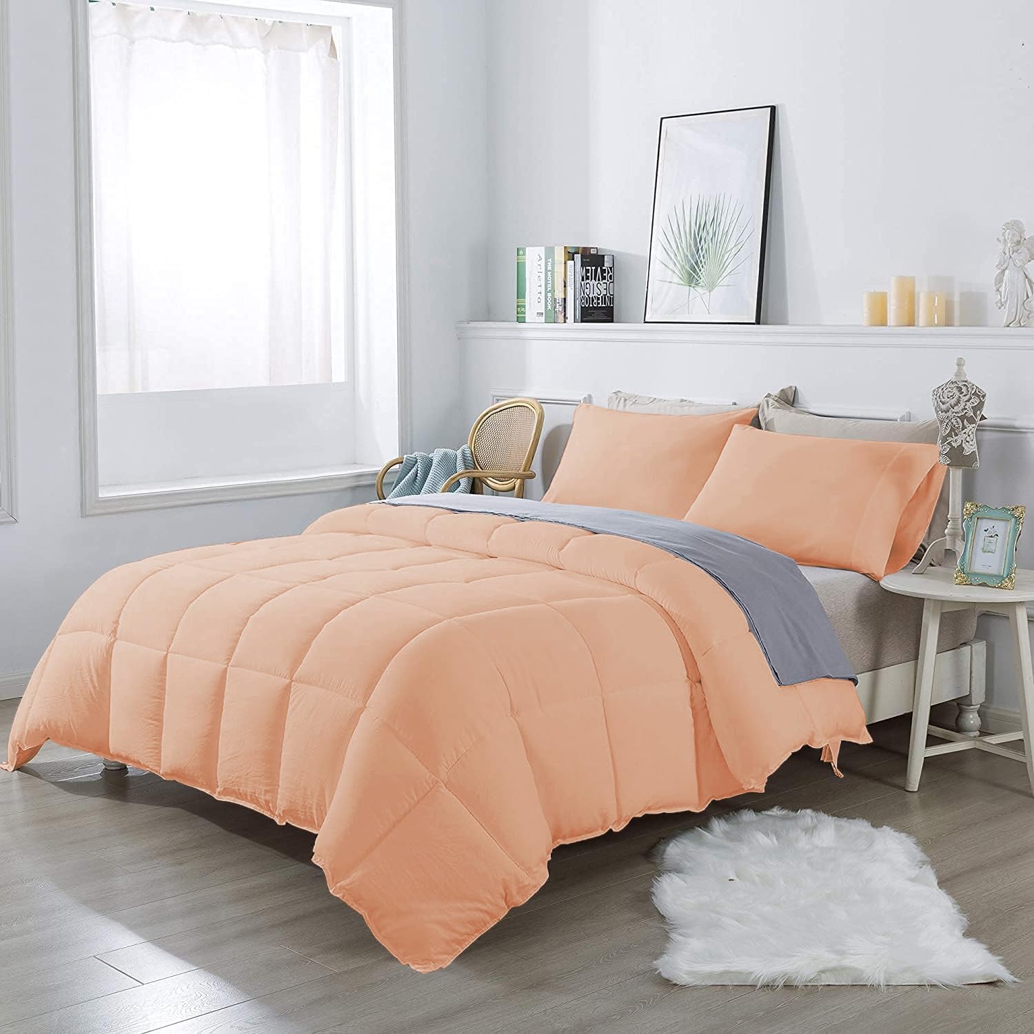 Olivia Rocco 1 Piece 1000 Thread Count Comforter Full XL/Queen Size (88' x 92') Inch 100% Egyptian Cotton Comforter 400 GSM Soft Quality - Blush Solid
