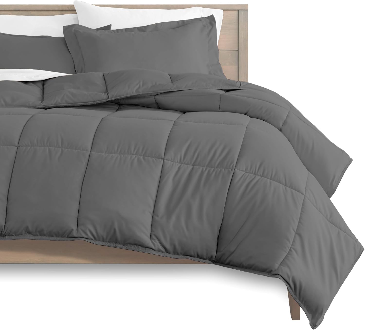 Oversized Queen All-Season Cooling Warmth Comforter Set – 3 Piece Bedding – 100% Egyptian Cotton, Long-Staple & Silky Soft – Luxury Hotel-Quality Duvet Insert – Machine Washable - Dark Gray