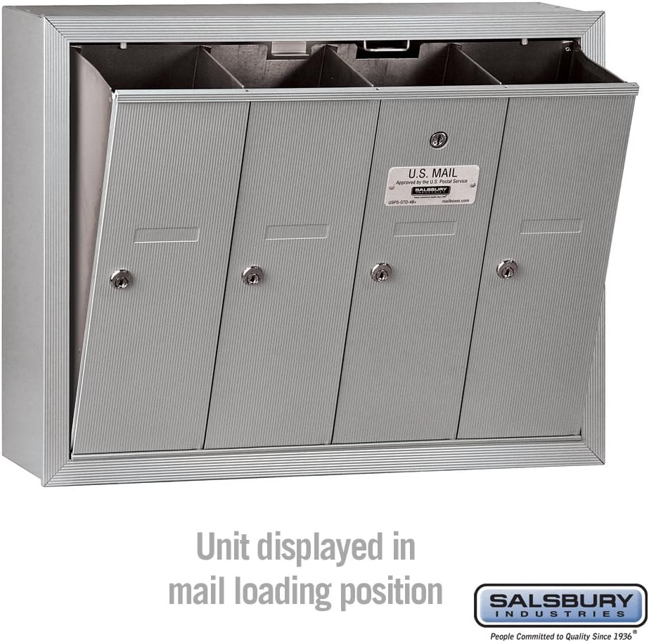 Salsbury Industries 3504ASU Surface Mounted Vertical Mailbox with 4 Doors and USPS Access, Aluminum