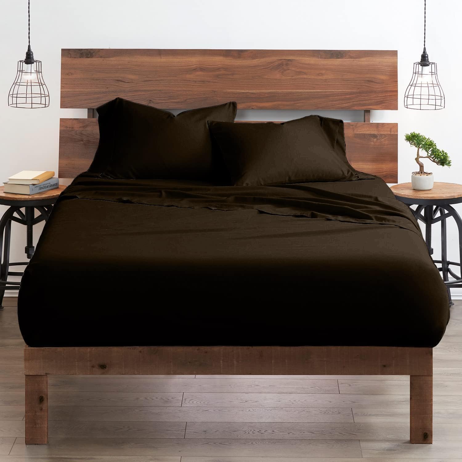 Breathable Luxury Bedding ! 800 Thread Count 100% Egyptian Cotton Queen Size 4 Piece Sheet Set Fit 15' Inch to 18' Inch Deep Pocket Chocolate Solid.