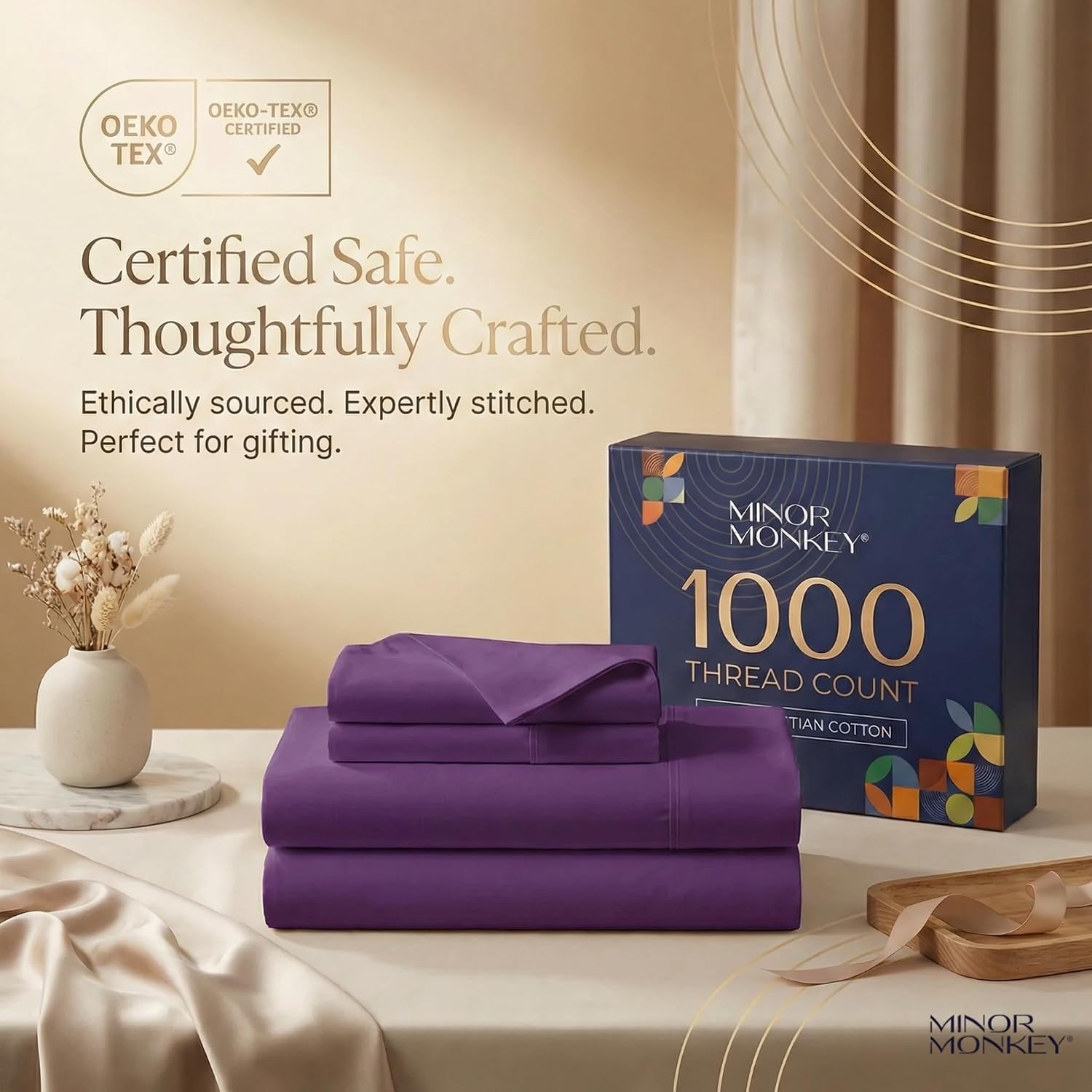 100% Egyptian Cotton Queen Size Sheets - 4 Piece Bedsheet Set Soft Breathable & Cooling Sheets for Queen Size Bed - Elasticized 16' Deep Pocket Sheet Set (Plum)